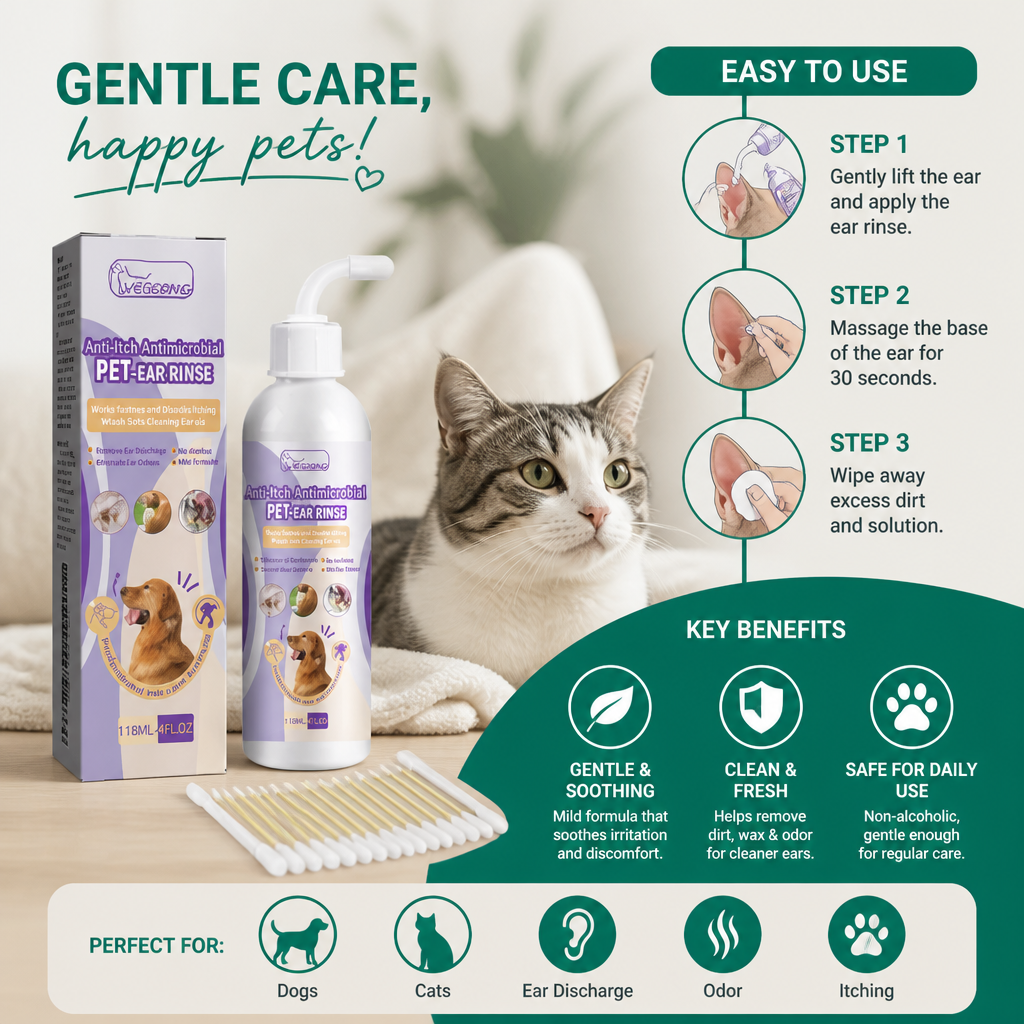Gentle Pet Ear Cleaner – Odor-Free Formula for Dogs & Cats