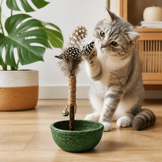 Teeth Cleaning Catnip Tumbler Cat Toy – Interactive Feather Teaser with Bell