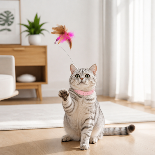 Interactive Feather Cat Toy with Adjustable Collar and Teasing Play Function