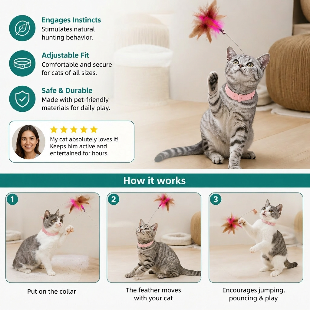 Interactive Feather Cat Toy with Adjustable Collar and Teasing Play Function