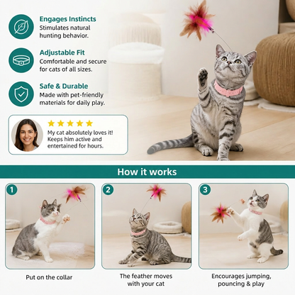 Interactive Feather Cat Toy with Adjustable Collar and Teasing Play Function