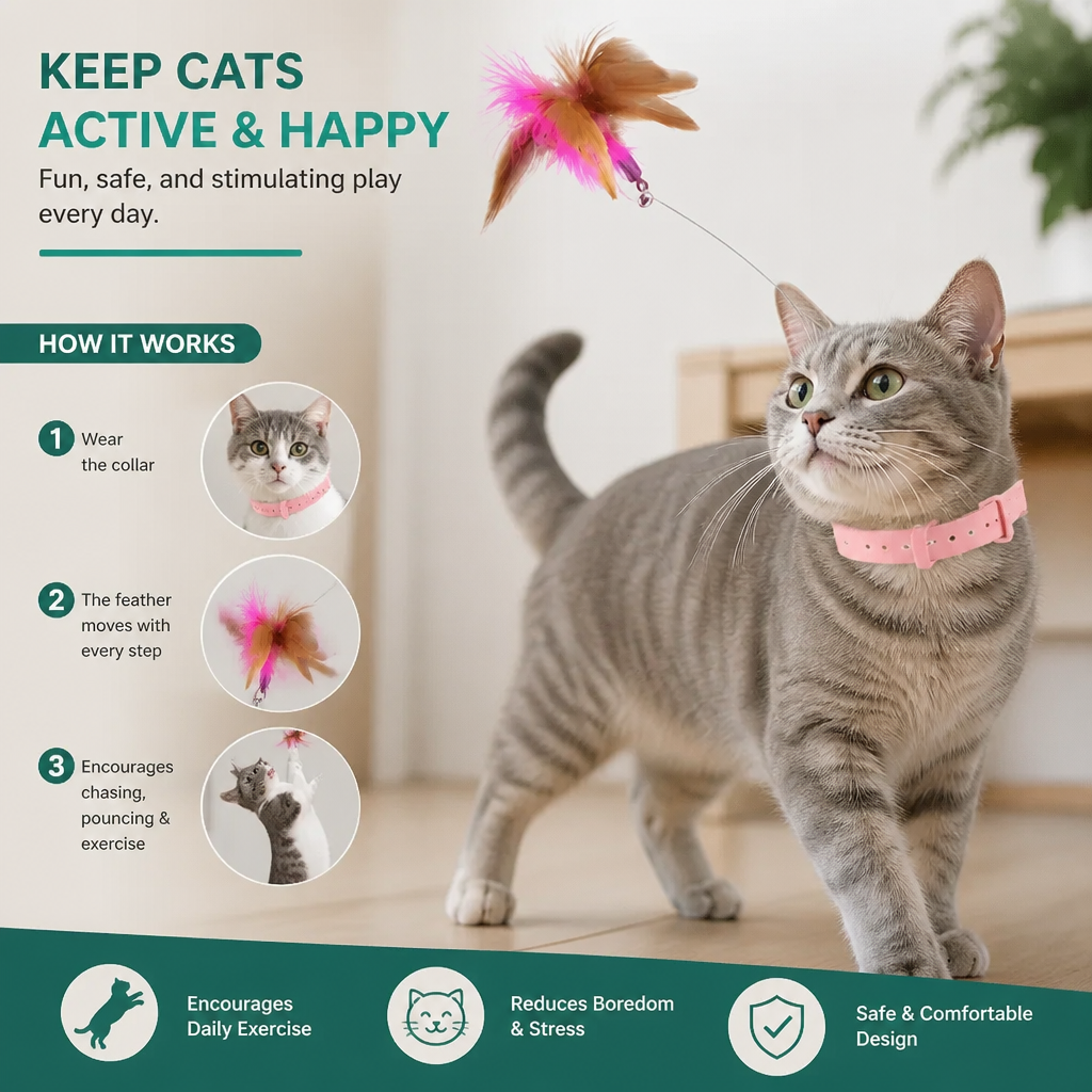 Interactive Feather Cat Toy with Adjustable Collar and Teasing Play Function