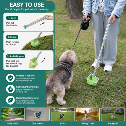 Portable Pet Waste Scoop with Extendable Handle for Easy Dog Walking Cleanup