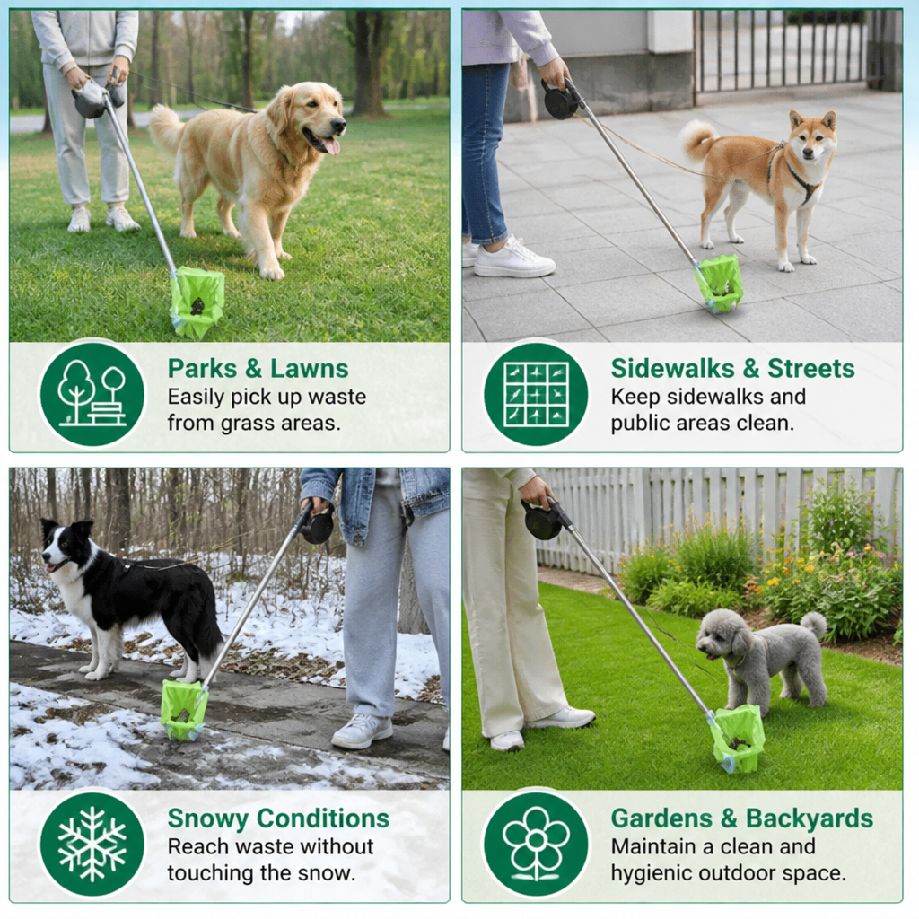 Portable Pet Waste Scoop with Extendable Handle for Easy Dog Walking Cleanup