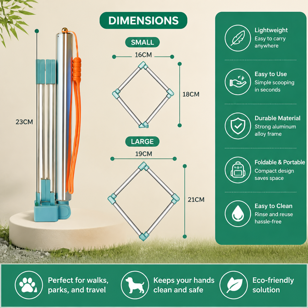 Portable Pet Waste Scoop with Extendable Handle for Easy Dog Walking Cleanup