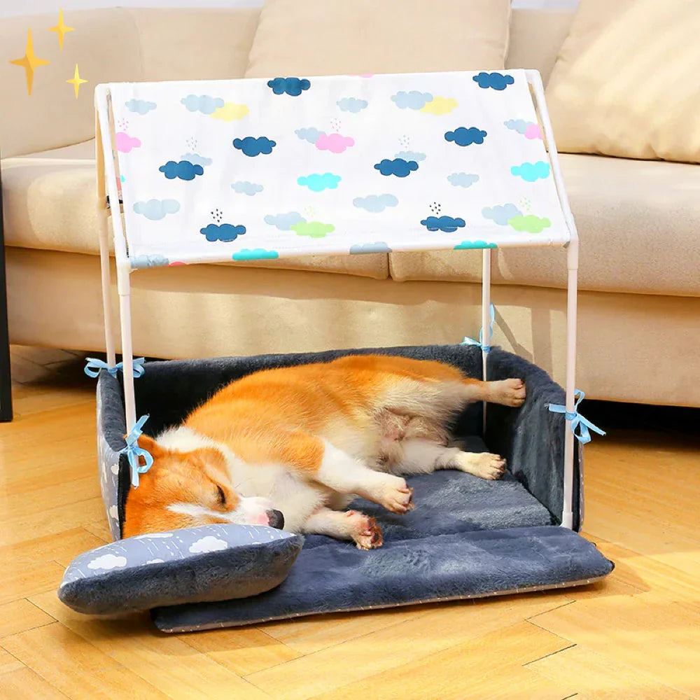 Fleece Sleeping Mat with Canopy and Plush Cushion